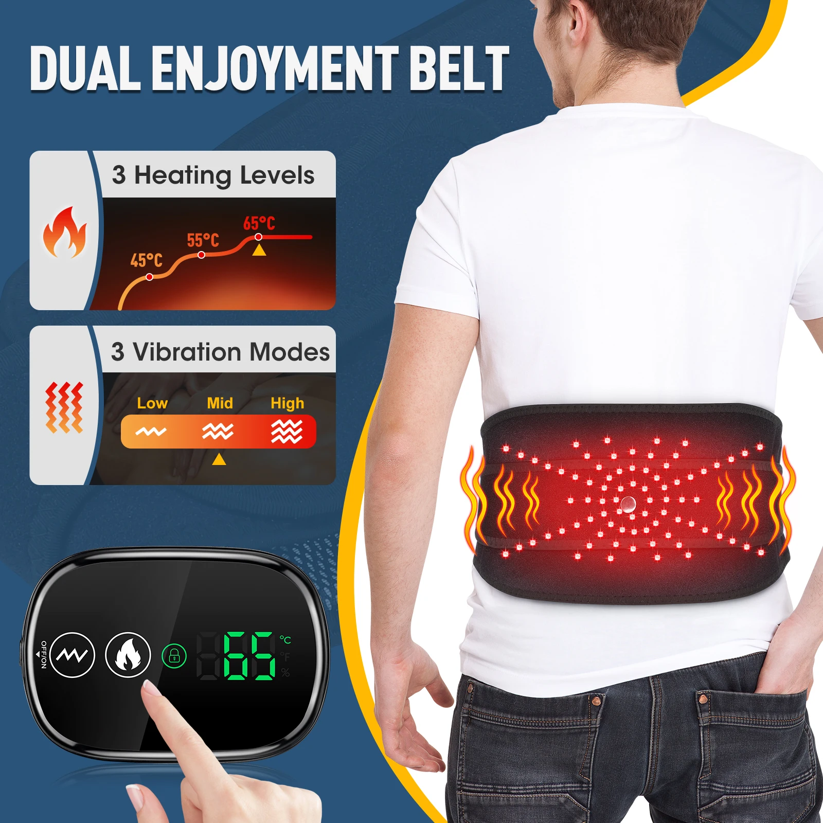 Electric Waist Belt Massage Machine with 3 Levels Vibration And Hot Compress Lumbar Support Brace for Muscle Relaxation