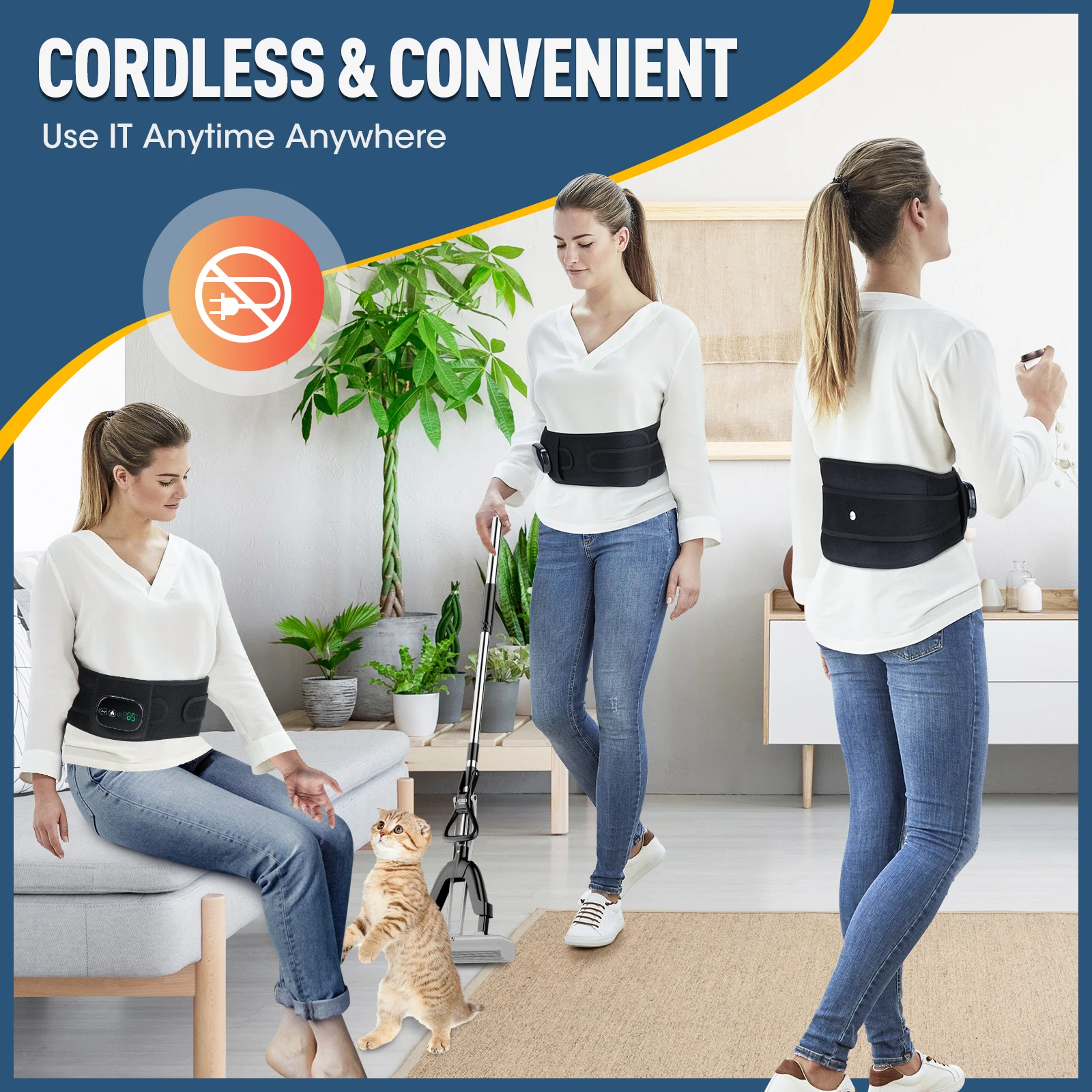 Electric Waist Belt Massage Machine with 3 Levels Vibration And Hot Compress Lumbar Support Brace for Muscle Relaxation