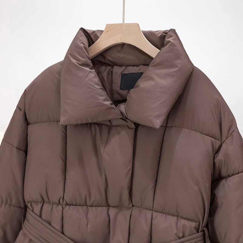 2024 With a Belt Jacket Women Winter Jacket Woman Parkas Solid Thicken Warm Female Snow Wear Coat Cotton Padded Outwear Clothes
