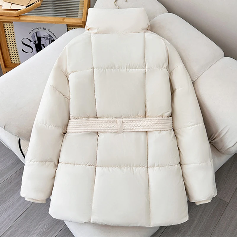 2024 With a Belt Jacket Women Winter Jacket Woman Parkas Solid Thicken Warm Female Snow Wear Coat Cotton Padded Outwear Clothes