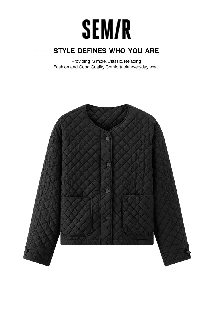 Semir Coats Women Padded Textured Diamond Inner Layer Loose Casual 2025 Winter Drawstring Lightweight Cotton Jackets for Woman