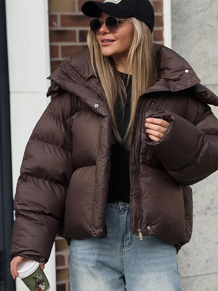 Casual Thick Cotton Coats Women Fashion Solid Full Sleeve Lace Up Loose Short Pocket Jacket Lady New 2026 Winter Commute Outwear