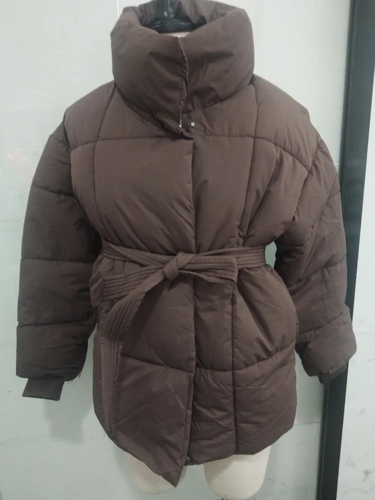 Casual Thick Cotton Coats Women Fashion Solid Full Sleeve Lace Up Loose Short Pocket Jacket Lady New 2026 Winter Commute Outwear