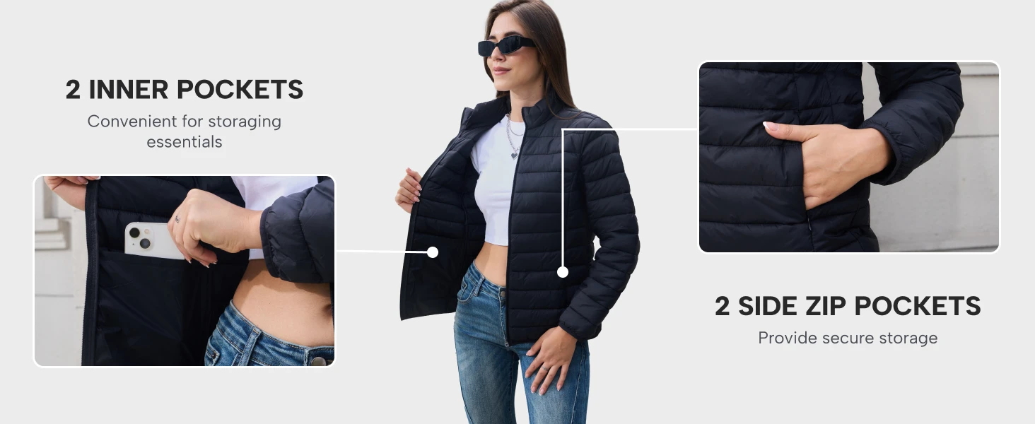 TACVASEN Full Zip Up Puffer Jacket Womens Winter Lightweight Quilted Down Warm Coats Casual Windbreaker Oversize Outwear Outdoor