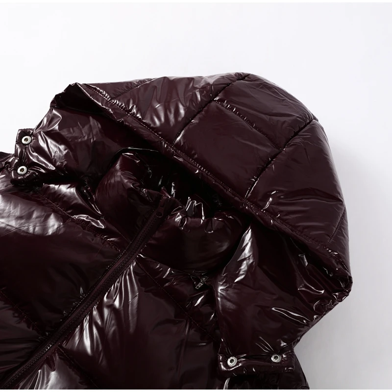 Women Solid Hooded Glossy Padded Jacket Long Sleeve Stand Zipper Fluffy Warm Coat Autumn Winter 2025 Chic Casual Street Jackets