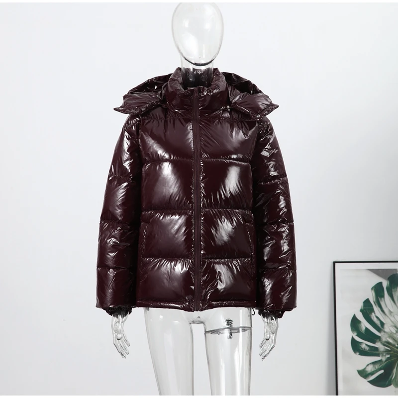 Women Solid Hooded Glossy Padded Jacket Long Sleeve Stand Zipper Fluffy Warm Coat Autumn Winter 2025 Chic Casual Street Jackets