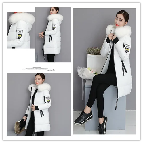 2026 Winter New Korean Cotton Jacket Women's Medium Long Big Fur Collar Coat Female Cotton Thicken Warm Hooded Parker Overcoat