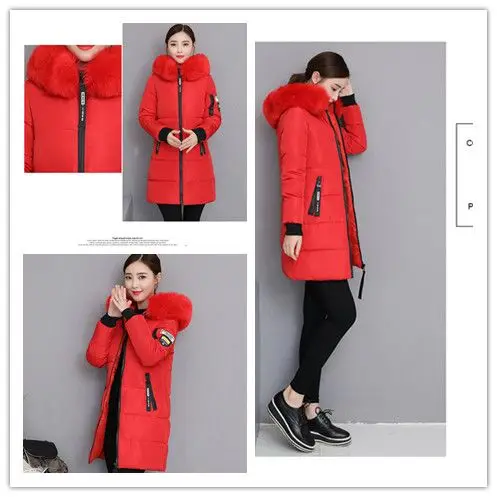 2026 Winter New Korean Cotton Jacket Women's Medium Long Big Fur Collar Coat Female Cotton Thicken Warm Hooded Parker Overcoat