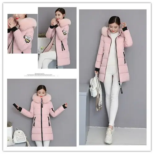 2026 Winter New Korean Cotton Jacket Women's Medium Long Big Fur Collar Coat Female Cotton Thicken Warm Hooded Parker Overcoat