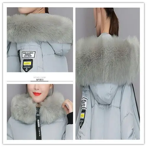 2026 Winter New Korean Cotton Jacket Women's Medium Long Big Fur Collar Coat Female Cotton Thicken Warm Hooded Parker Overcoat