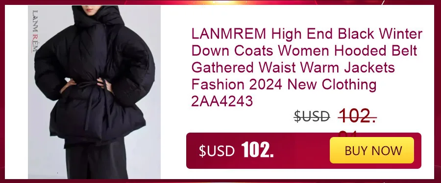 LANMREM Cotton Padded Coat With Belt Long Sleeves Big Size Solid Warm Jacket 2024 Winter New Female Fashion Streetwear 2Z288516