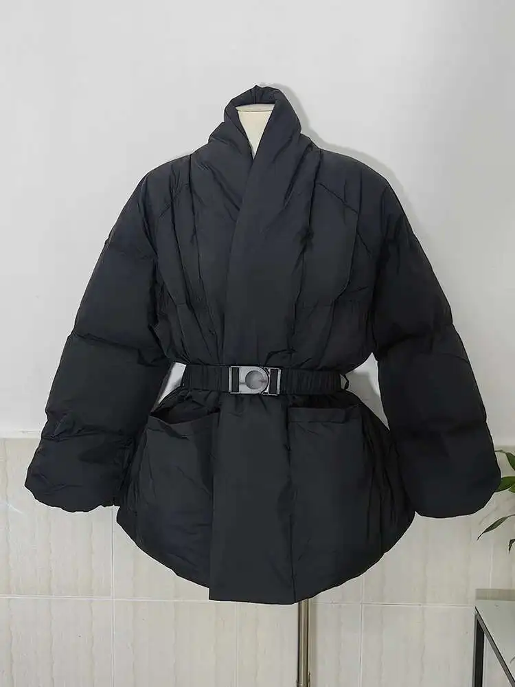 LANMREM Cotton Padded Coat With Belt Long Sleeves Big Size Solid Warm Jacket 2024 Winter New Female Fashion Streetwear 2Z288516