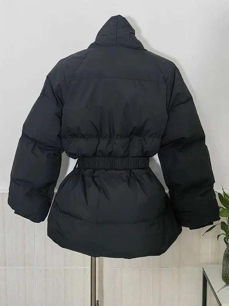LANMREM Cotton Padded Coat With Belt Long Sleeves Big Size Solid Warm Jacket 2024 Winter New Female Fashion Streetwear 2Z288516