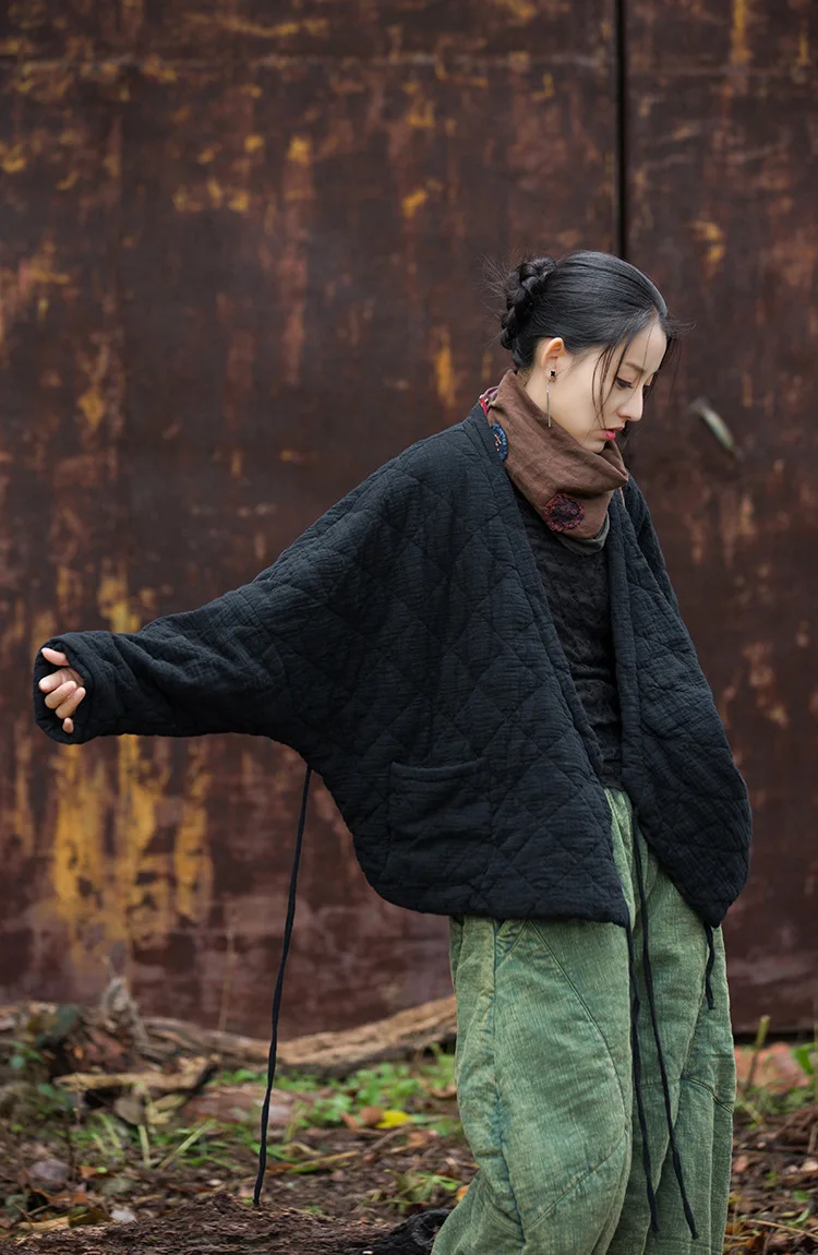 Johnature Winter Chinese Style Parkas For Women Bandage Plus Cotton Coats 2025 Long Sleeve Loose Pockets Vintage Cotton Parkas