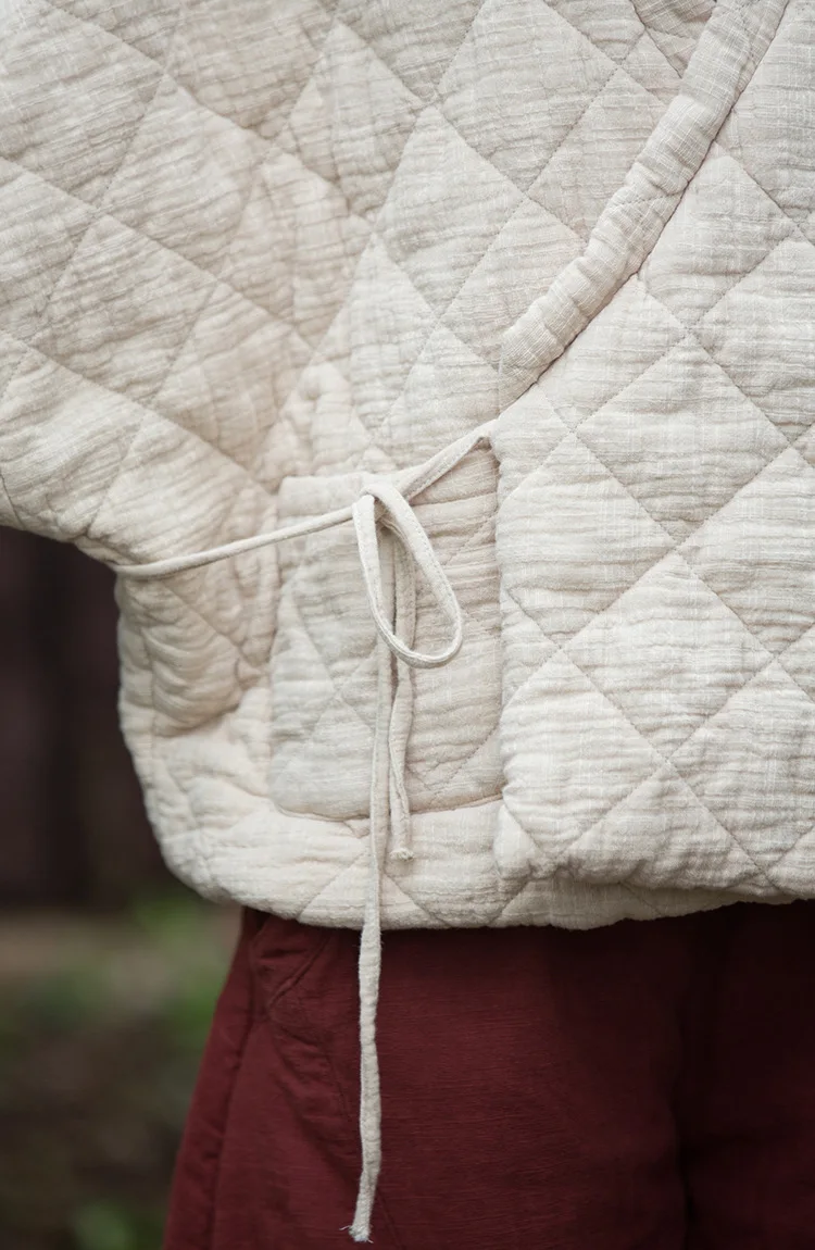 Johnature Winter Chinese Style Parkas For Women Bandage Plus Cotton Coats 2025 Long Sleeve Loose Pockets Vintage Cotton Parkas