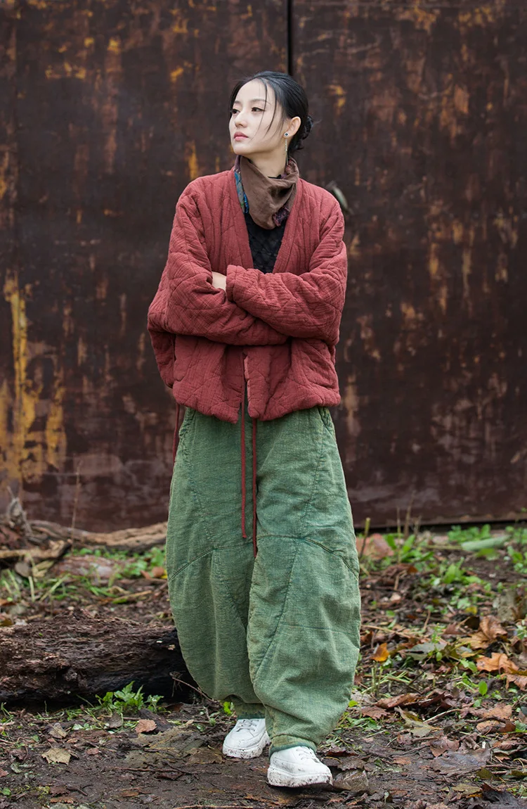 Johnature Winter Chinese Style Parkas For Women Bandage Plus Cotton Coats 2025 Long Sleeve Loose Pockets Vintage Cotton Parkas