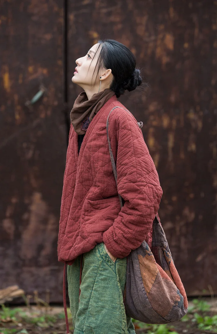 Johnature Winter Chinese Style Parkas For Women Bandage Plus Cotton Coats 2025 Long Sleeve Loose Pockets Vintage Cotton Parkas