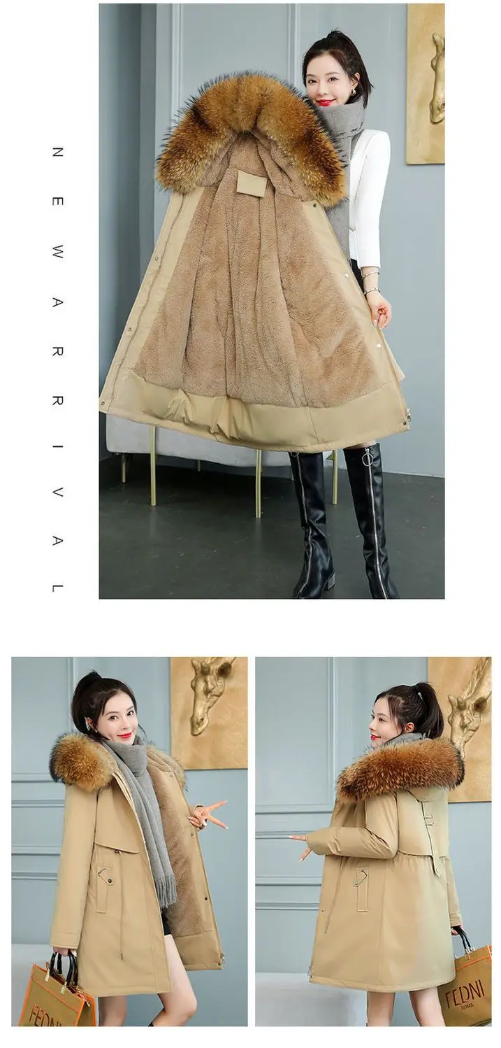 2026 New Women Winter Jacket 8XL Slim Long Coat Casual Parkas Big Fur Collar Wool Liner Hooded Outwear Cotton Warm Coats Female