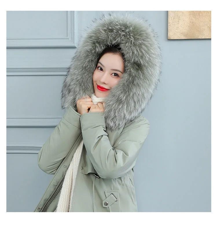 2026 New Women Winter Jacket 8XL Slim Long Coat Casual Parkas Big Fur Collar Wool Liner Hooded Outwear Cotton Warm Coats Female
