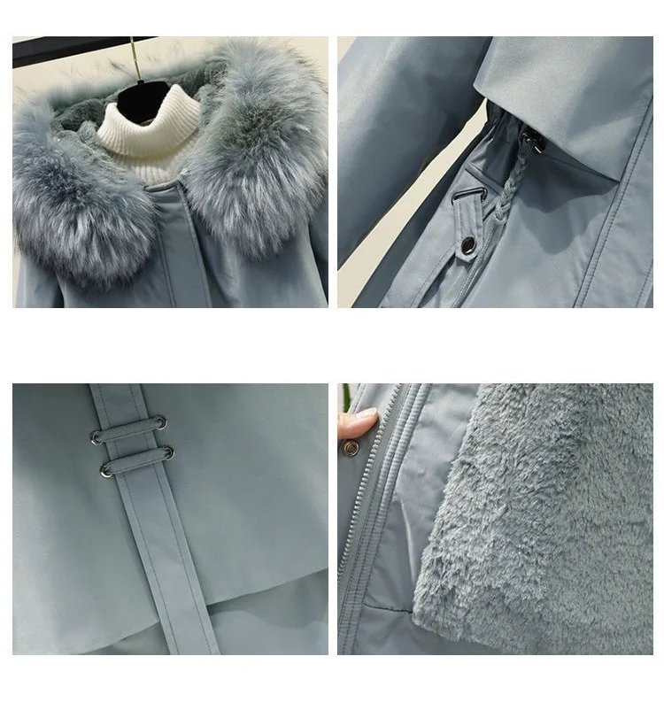 2026 New Women Winter Jacket 8XL Slim Long Coat Casual Parkas Big Fur Collar Wool Liner Hooded Outwear Cotton Warm Coats Female