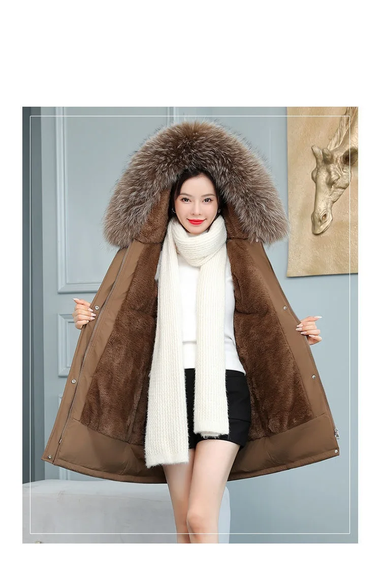 2026 New Women Winter Jacket 8XL Slim Long Coat Casual Parkas Big Fur Collar Wool Liner Hooded Outwear Cotton Warm Coats Female