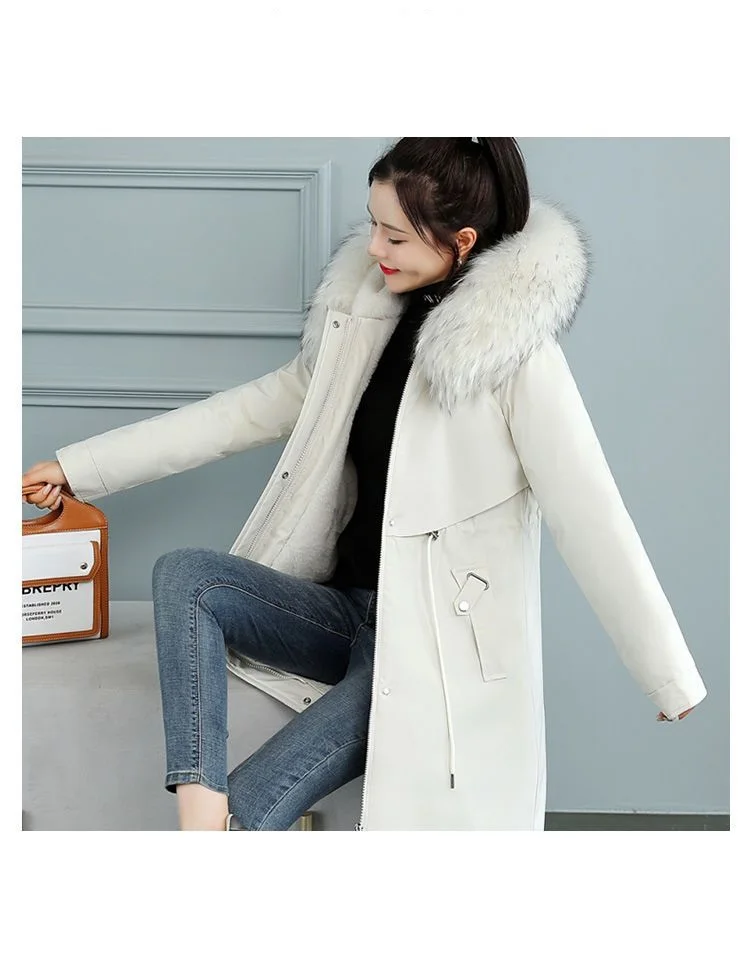 2026 New Women Winter Jacket 8XL Slim Long Coat Casual Parkas Big Fur Collar Wool Liner Hooded Outwear Cotton Warm Coats Female