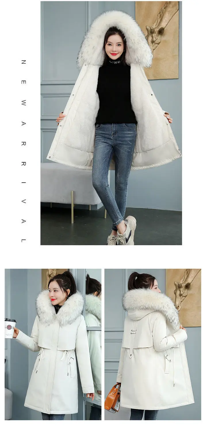 2026 New Women Winter Jacket 8XL Slim Long Coat Casual Parkas Big Fur Collar Wool Liner Hooded Outwear Cotton Warm Coats Female