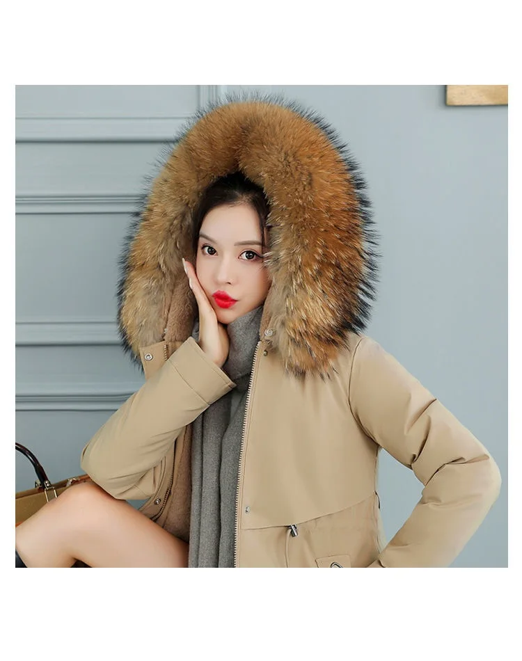 2026 New Women Winter Jacket 8XL Slim Long Coat Casual Parkas Big Fur Collar Wool Liner Hooded Outwear Cotton Warm Coats Female