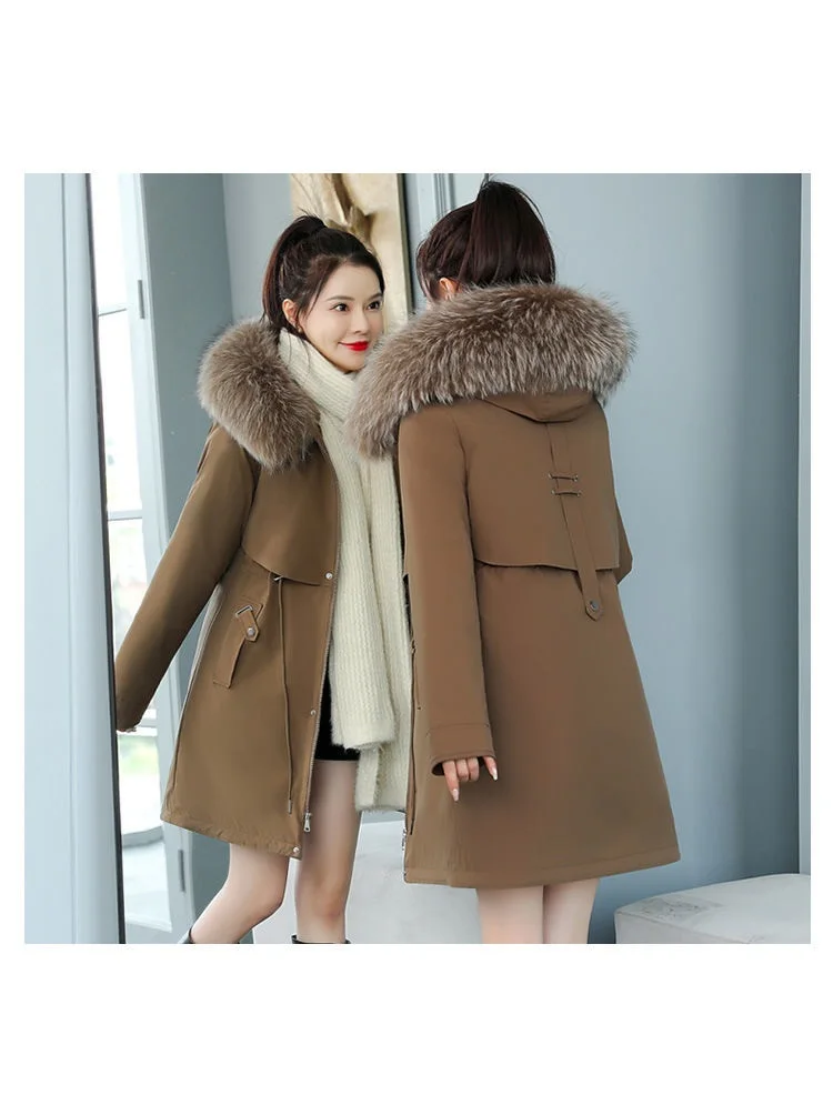 2026 New Women Winter Jacket 8XL Slim Long Coat Casual Parkas Big Fur Collar Wool Liner Hooded Outwear Cotton Warm Coats Female