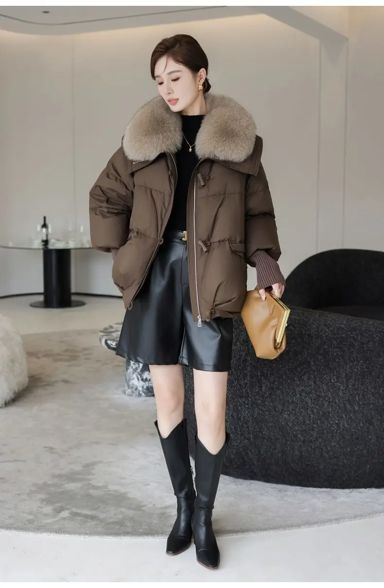 2026 Autumn/Winter New Down Jacket Women's Korean Loose Short Coat Female Big Fur Collar Cotton Jacket Women Snow Parka Coats
