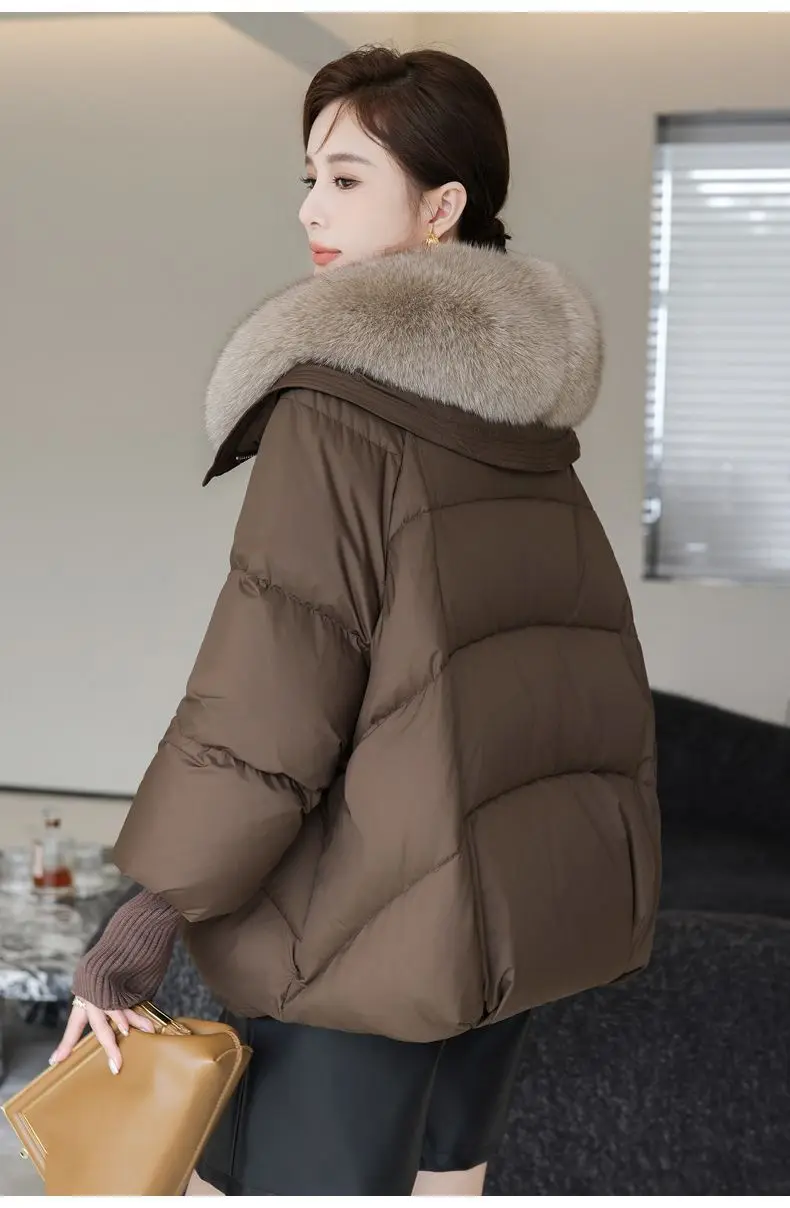 2026 Autumn/Winter New Down Jacket Women's Korean Loose Short Coat Female Big Fur Collar Cotton Jacket Women Snow Parka Coats