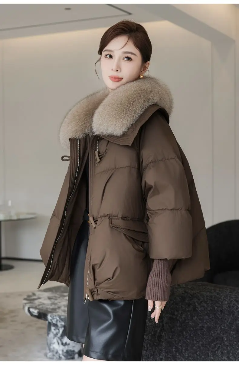2026 Autumn/Winter New Down Jacket Women's Korean Loose Short Coat Female Big Fur Collar Cotton Jacket Women Snow Parka Coats