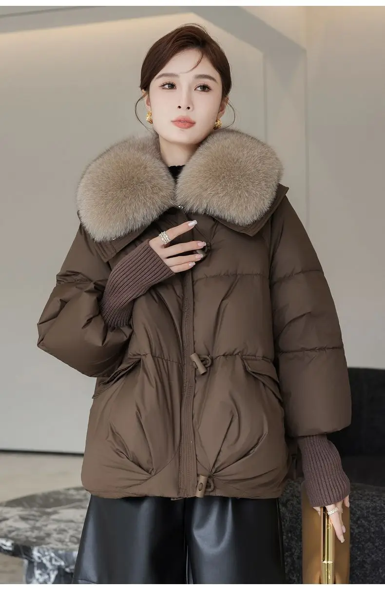 2026 Autumn/Winter New Down Jacket Women's Korean Loose Short Coat Female Big Fur Collar Cotton Jacket Women Snow Parka Coats