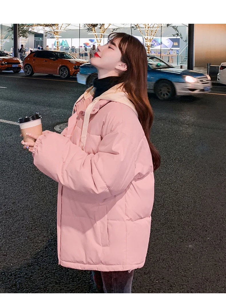 Winter Short Jacket Woman Parkas 2025 Thick Warm Spliced Hooded Parka Oversized Korean Fashion Loose Cotton Padded Outerwear