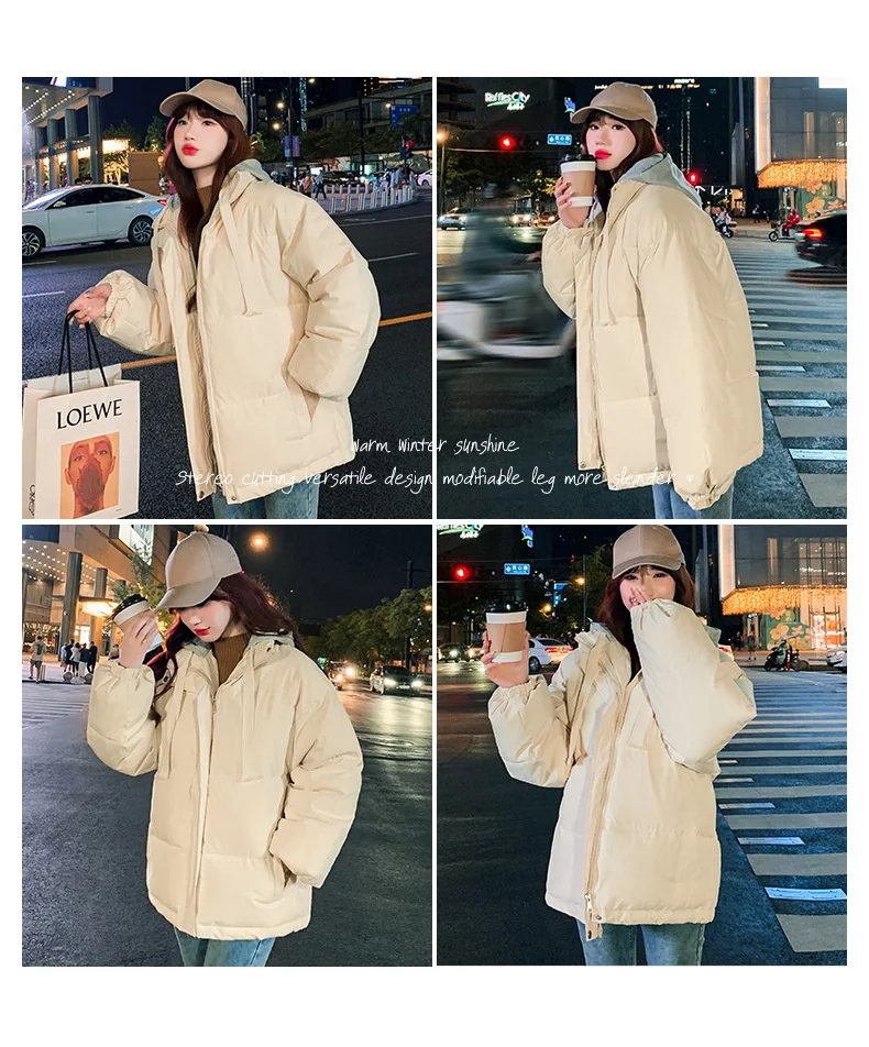 Winter Short Jacket Woman Parkas 2025 Thick Warm Spliced Hooded Parka Oversized Korean Fashion Loose Cotton Padded Outerwear