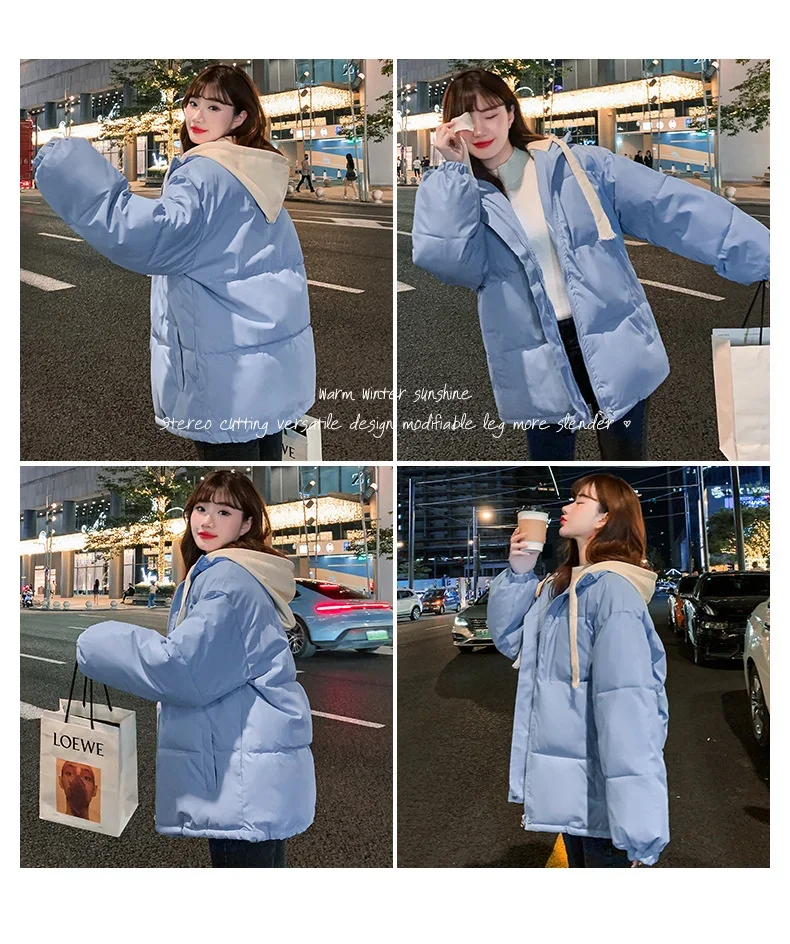 Winter Short Jacket Woman Parkas 2025 Thick Warm Spliced Hooded Parka Oversized Korean Fashion Loose Cotton Padded Outerwear
