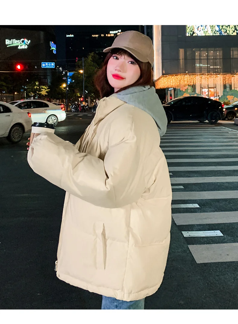 Winter Short Jacket Woman Parkas 2025 Thick Warm Spliced Hooded Parka Oversized Korean Fashion Loose Cotton Padded Outerwear