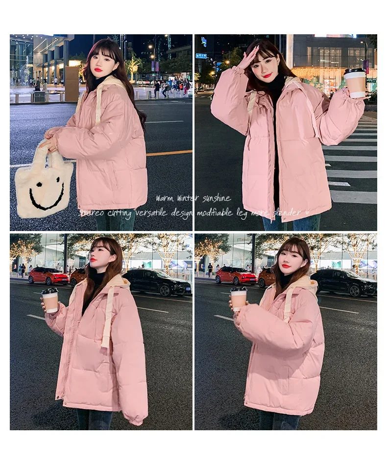 Winter Short Jacket Woman Parkas 2025 Thick Warm Spliced Hooded Parka Oversized Korean Fashion Loose Cotton Padded Outerwear