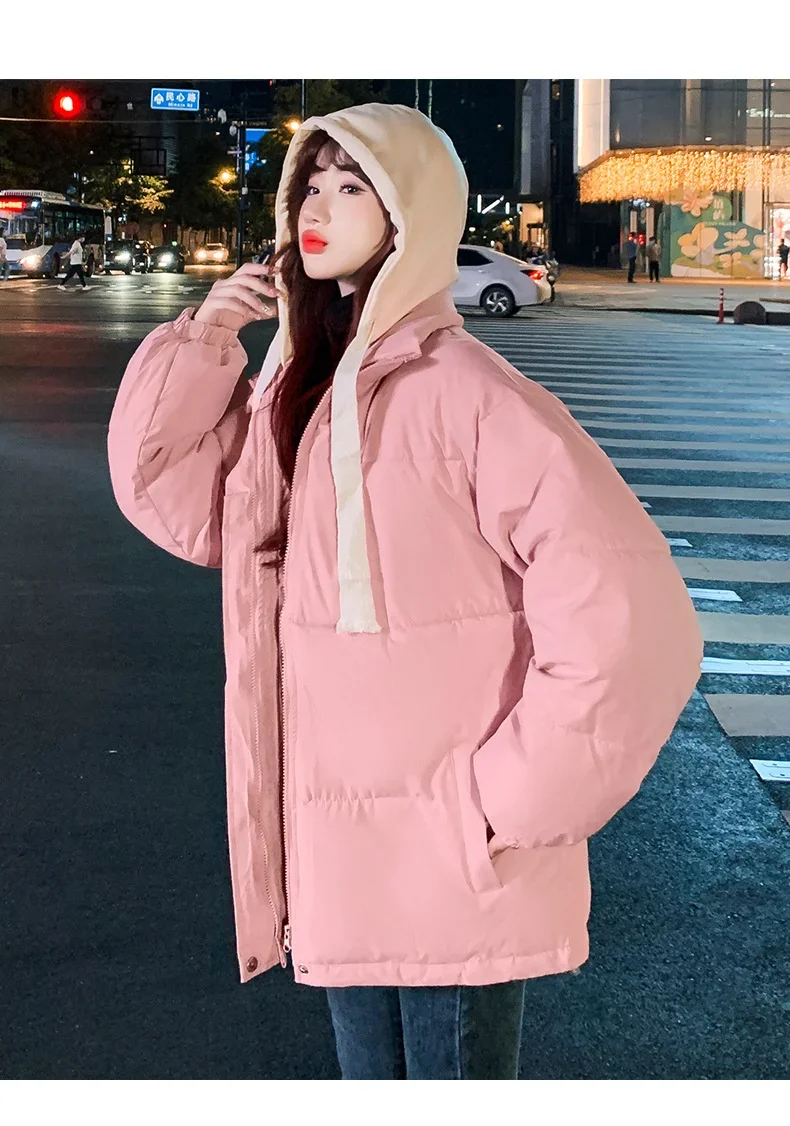 Winter Short Jacket Woman Parkas 2025 Thick Warm Spliced Hooded Parka Oversized Korean Fashion Loose Cotton Padded Outerwear