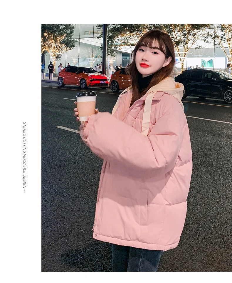 Winter Short Jacket Woman Parkas 2025 Thick Warm Spliced Hooded Parka Oversized Korean Fashion Loose Cotton Padded Outerwear