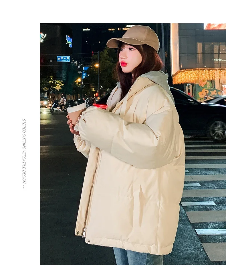 Winter Short Jacket Woman Parkas 2025 Thick Warm Spliced Hooded Parka Oversized Korean Fashion Loose Cotton Padded Outerwear
