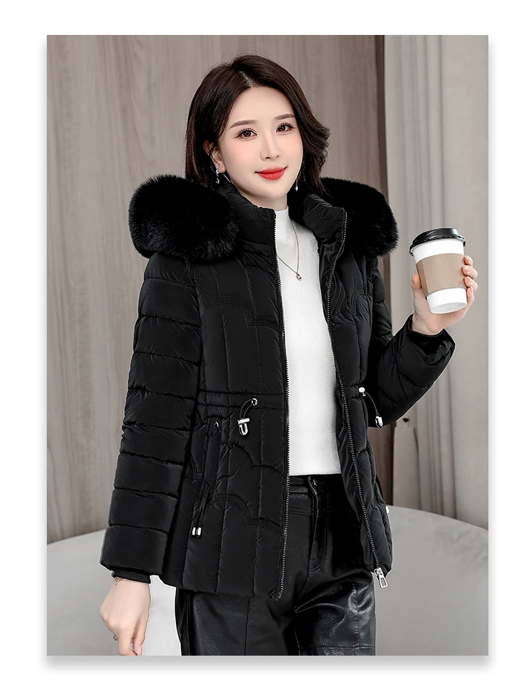 Winter 2026 New Down Jacket Women Parkas Fashion High-Quality Warm Cotton Padded Coat Ladies Short Overcoat Hooded Overwear Tops
