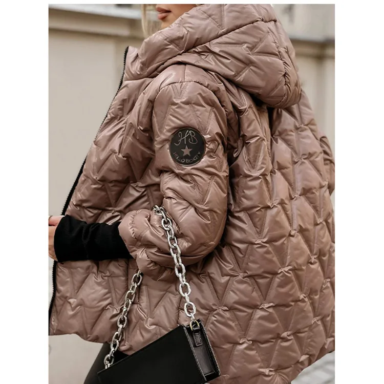 Autumn Winter New Fashion Hooded Loose Long Sleeve Patchwork Cotton Jacket for Women
