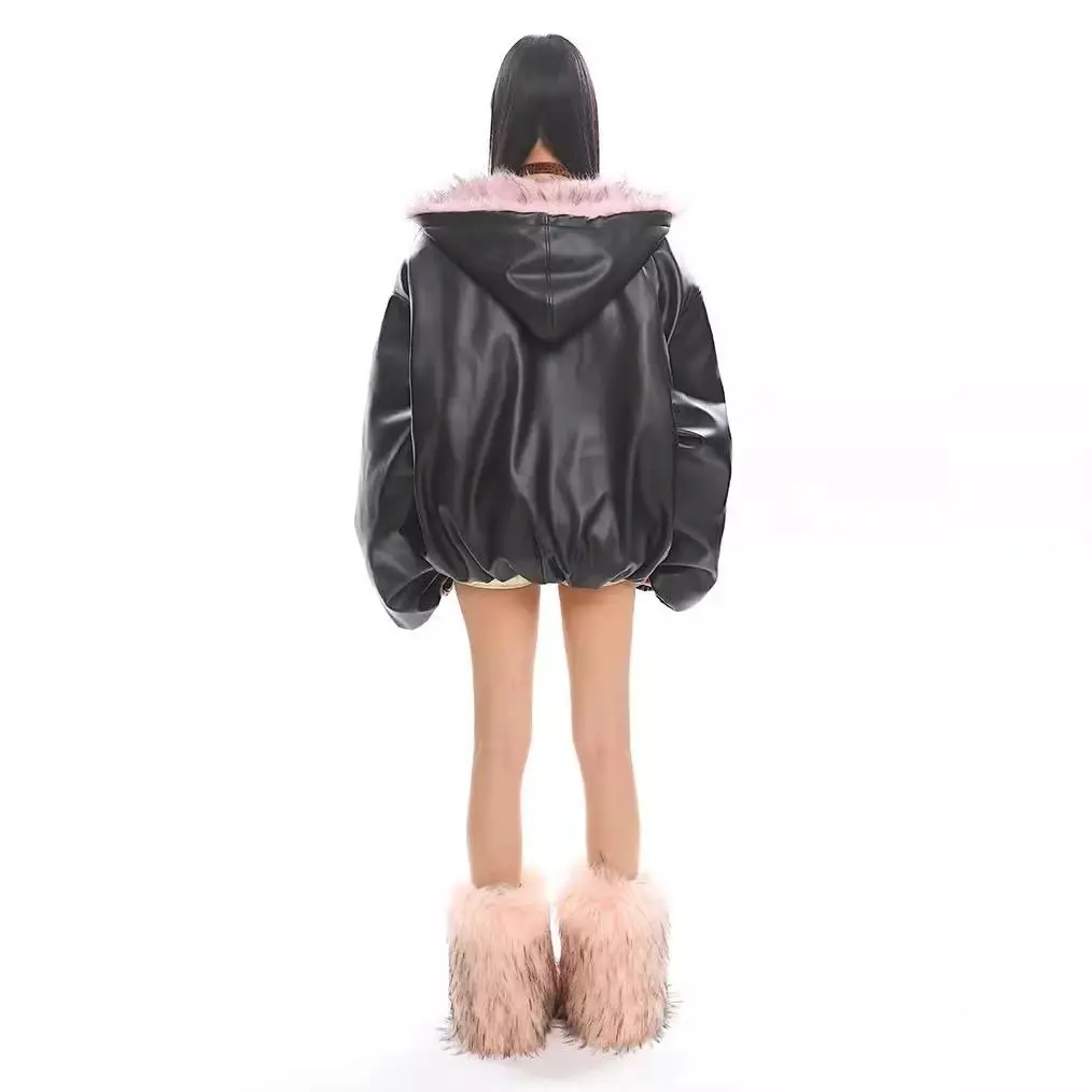 Korea Fuax Fur Hooded Parkas Y2K Coats Vintage Thicken Loose Casual Chaqueta Tops Fashion Snow Wear Women Jackets Abrigos 2027