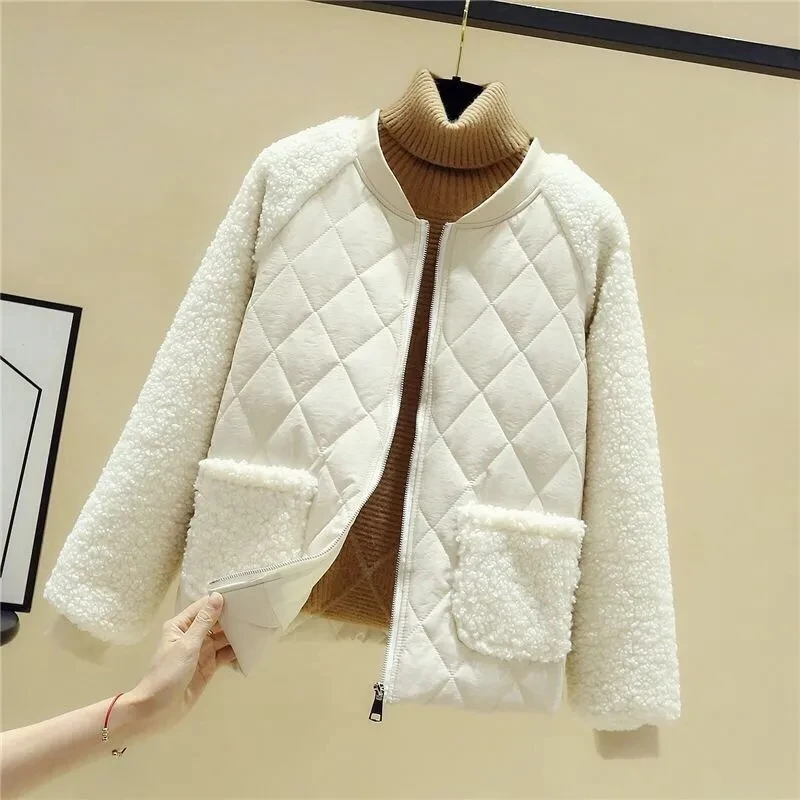 Women's Winter Parka 2025 New Imitation Lamb Hair Elegant Loose Ladies Coat Fashion Splicing Short Comfortable Female Jacket