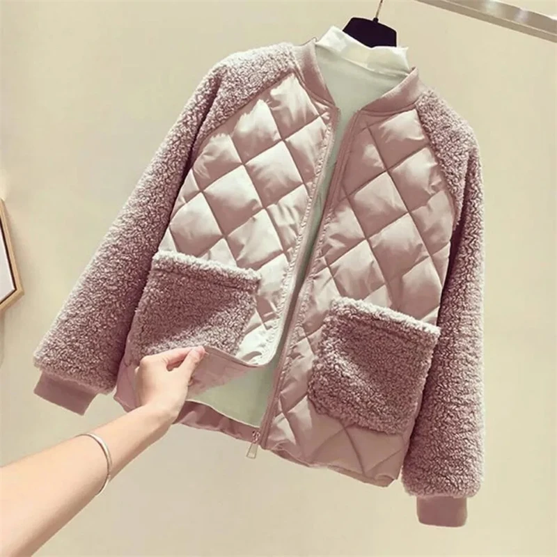 Women's Winter Parka 2025 New Imitation Lamb Hair Elegant Loose Ladies Coat Fashion Splicing Short Comfortable Female Jacket