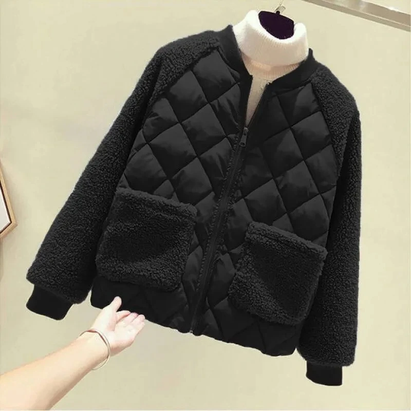 Women's Winter Parka 2025 New Imitation Lamb Hair Elegant Loose Ladies Coat Fashion Splicing Short Comfortable Female Jacket