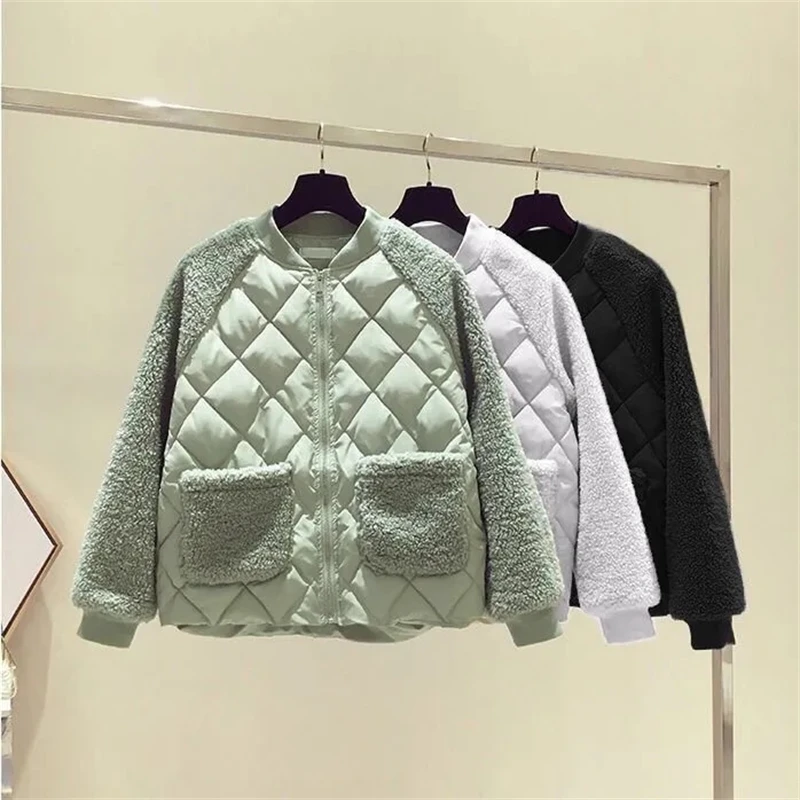 Women's Winter Parka 2025 New Imitation Lamb Hair Elegant Loose Ladies Coat Fashion Splicing Short Comfortable Female Jacket
