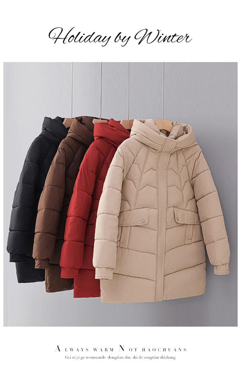 New Winter Women Parka Hooded Jackets Thicken Warm Cotton-padded Puffer Coats Casual Long Parkas Clothes Loose Outerwear