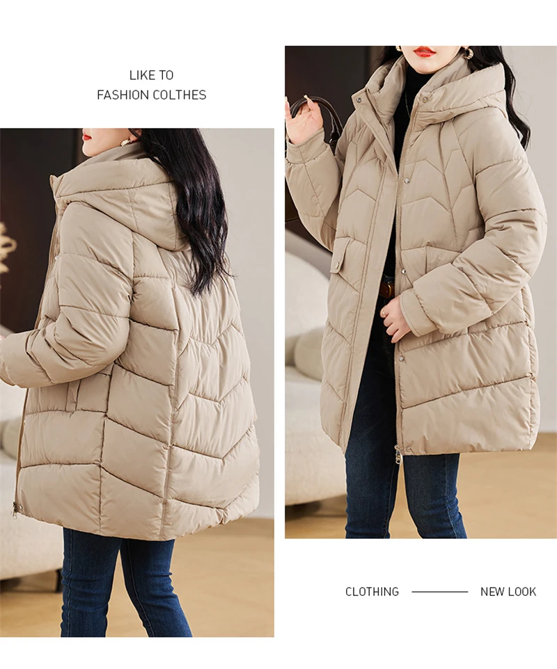 New Winter Women Parka Hooded Jackets Thicken Warm Cotton-padded Puffer Coats Casual Long Parkas Clothes Loose Outerwear